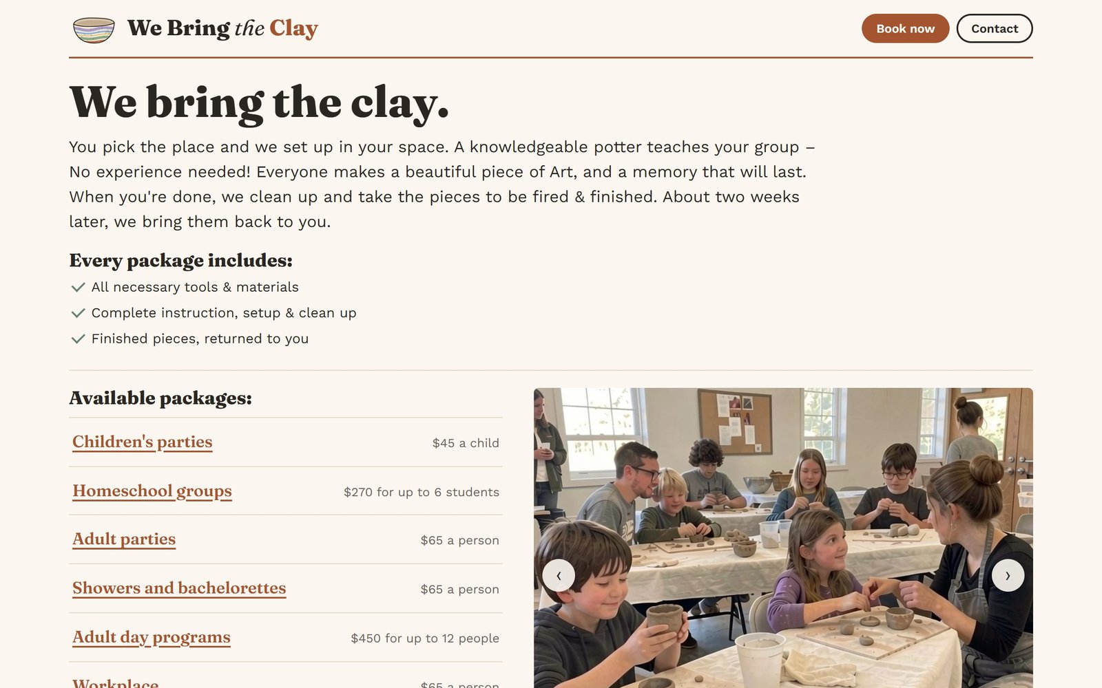 The We Bring the Clay website, which I built